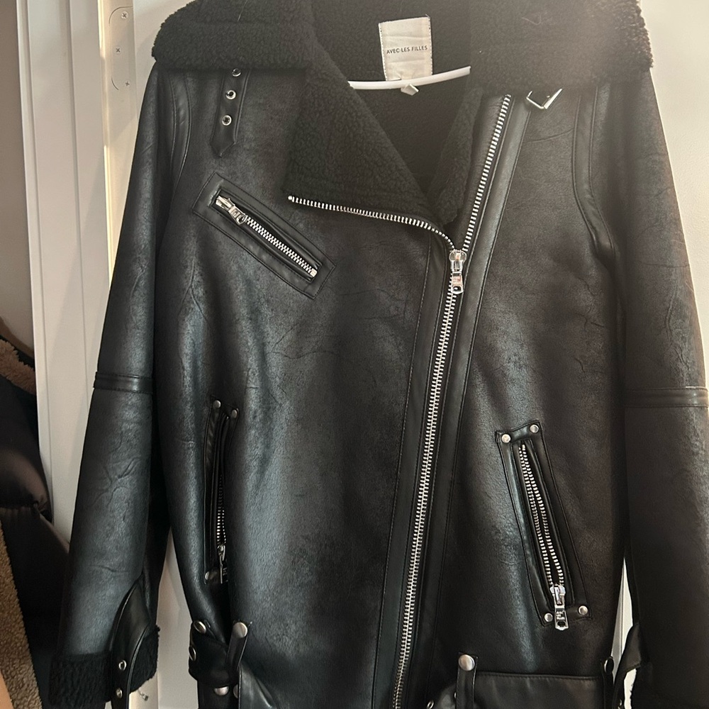 Avec Les Filles Black Leather Biker Jacket